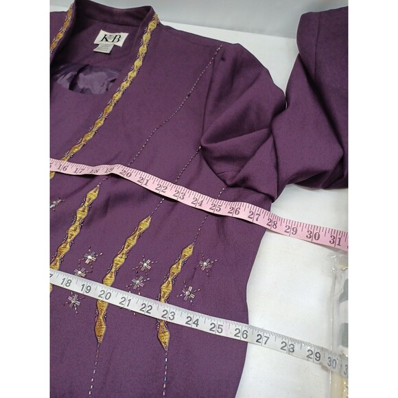 Vtg KB Stella Louise Long Duster Jacket Womens Purple Plum Beads Gold Thread 24W - Picture 10 of 12